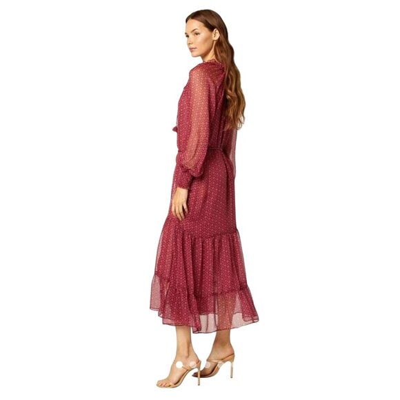 NWT Misa Los Angeles Louisa Dress XS Pink/Red Print Sheer Chiffon Midi - Picture 13 of 15